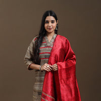 Beige - Bhagalpuri Handloom Tussar Silk Suit Set 06