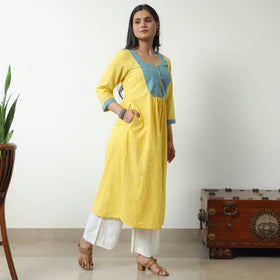 Yellow - Jacquard Cotton A-Line Kurta 04