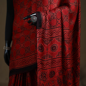 Ajrakh Hand Block Print Natural Dyed Lagdi Patta Border Modal Silk Saree 02
