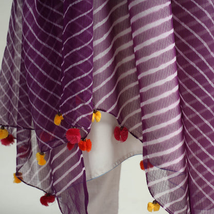 Purple - Leheriya Tie-Dye Kota Doria Cotton Dupatta with Tassels 46