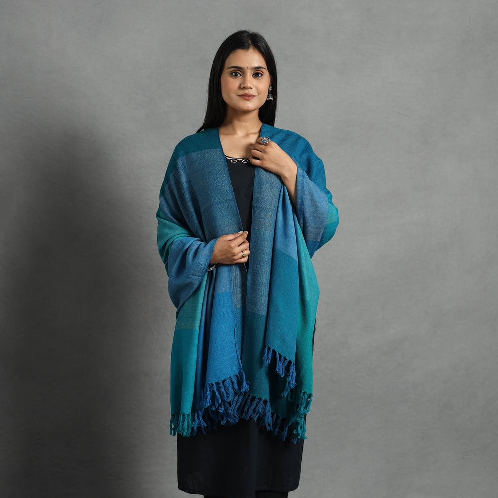 Blue - Kumaun Handwoven Pure Merino Wool Shawl for Women 19