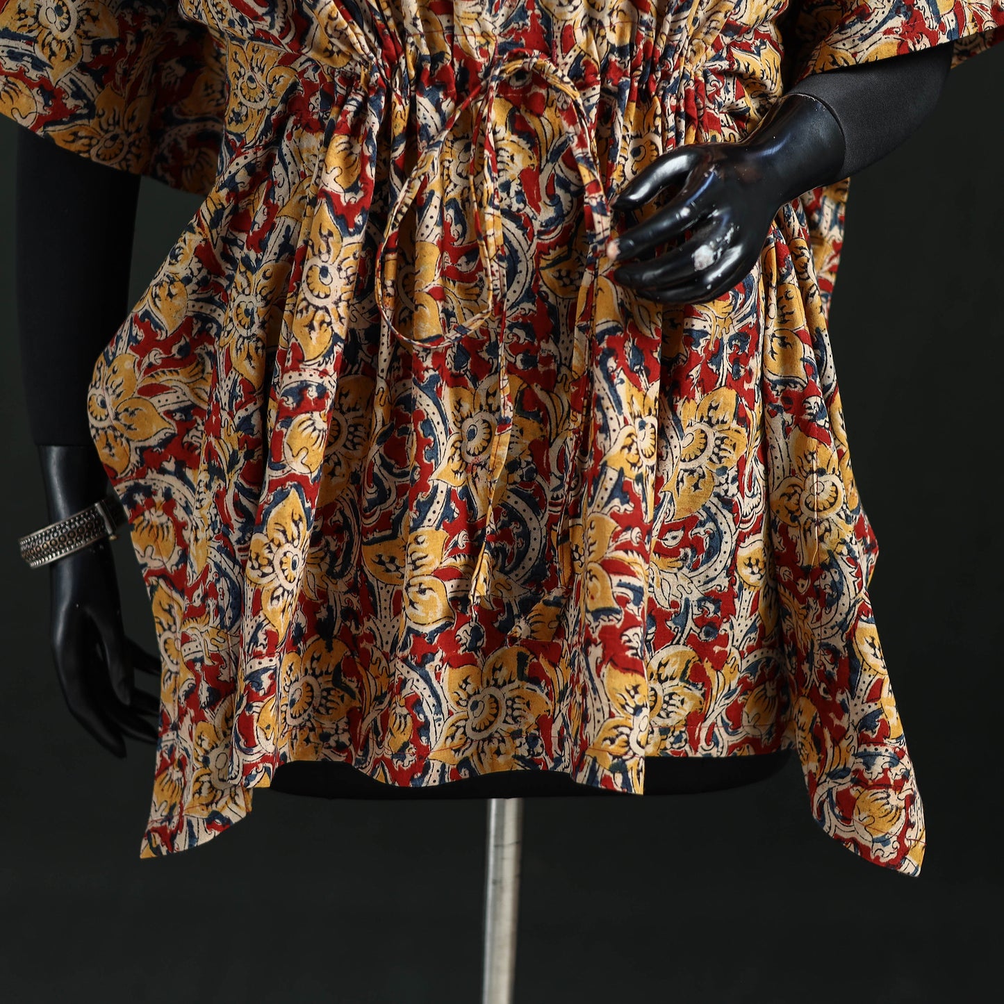 Brown - Kalamkari Hand Block Print Natural Dyed Cotton Kaftan (Short) 29