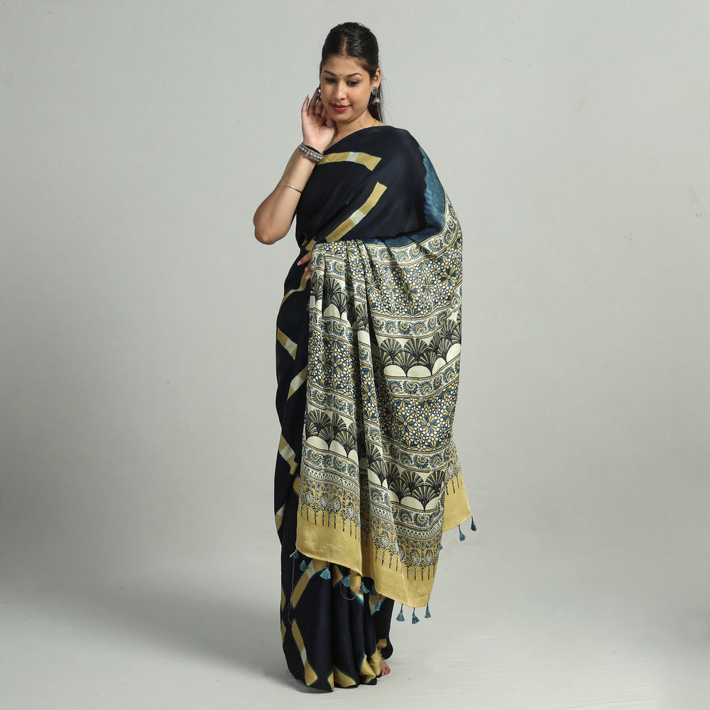 Ajrakh Modal Silk Saree