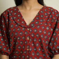 Red - Ajrakh Block Printed Cotton Crop Top 14