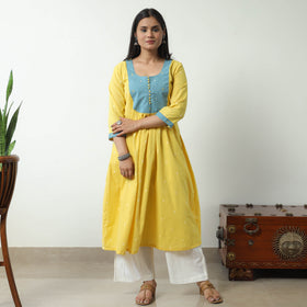 Yellow - Jacquard Cotton A-Line Kurta 04