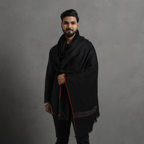 Black - Kumaun Handwoven Merino Wool Shawl for Men 06