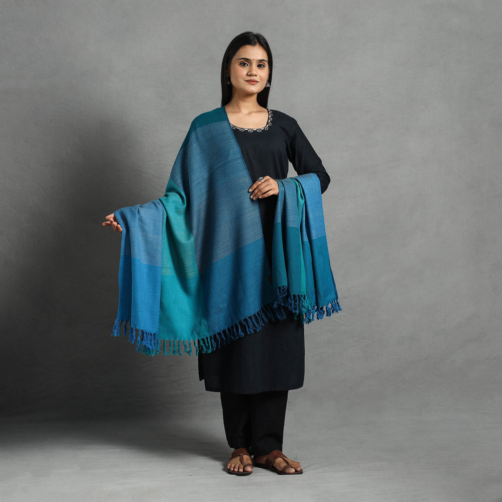 Blue - Kumaun Handwoven Pure Merino Wool Shawl for Women 19