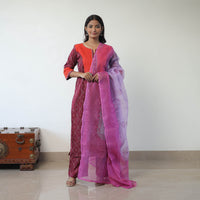 Purple - Handloom Cotton Pochampally Ikat Kurta Set with Dupatta 05