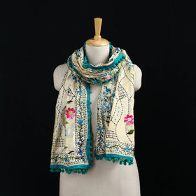 Ranihati Chanderi Silk Hand Embroidered Stole with Pom Pom 231