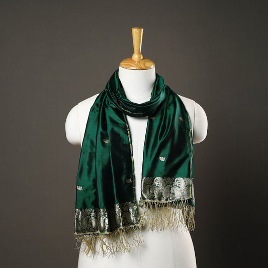 Green - Brocade Handloom Pure Silk Banarasi Stole with Tassels 18