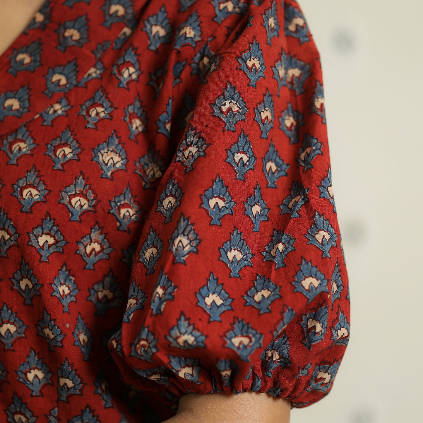 Red - Ajrakh Block Printed Cotton Crop Top 14