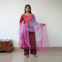 Purple - Handloom Cotton Pochampally Ikat Kurta Set with Dupatta 05