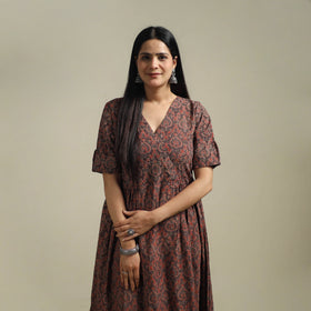 Ajrakh Hand Block Print Natural Dyed Cotton Flared Dress 05