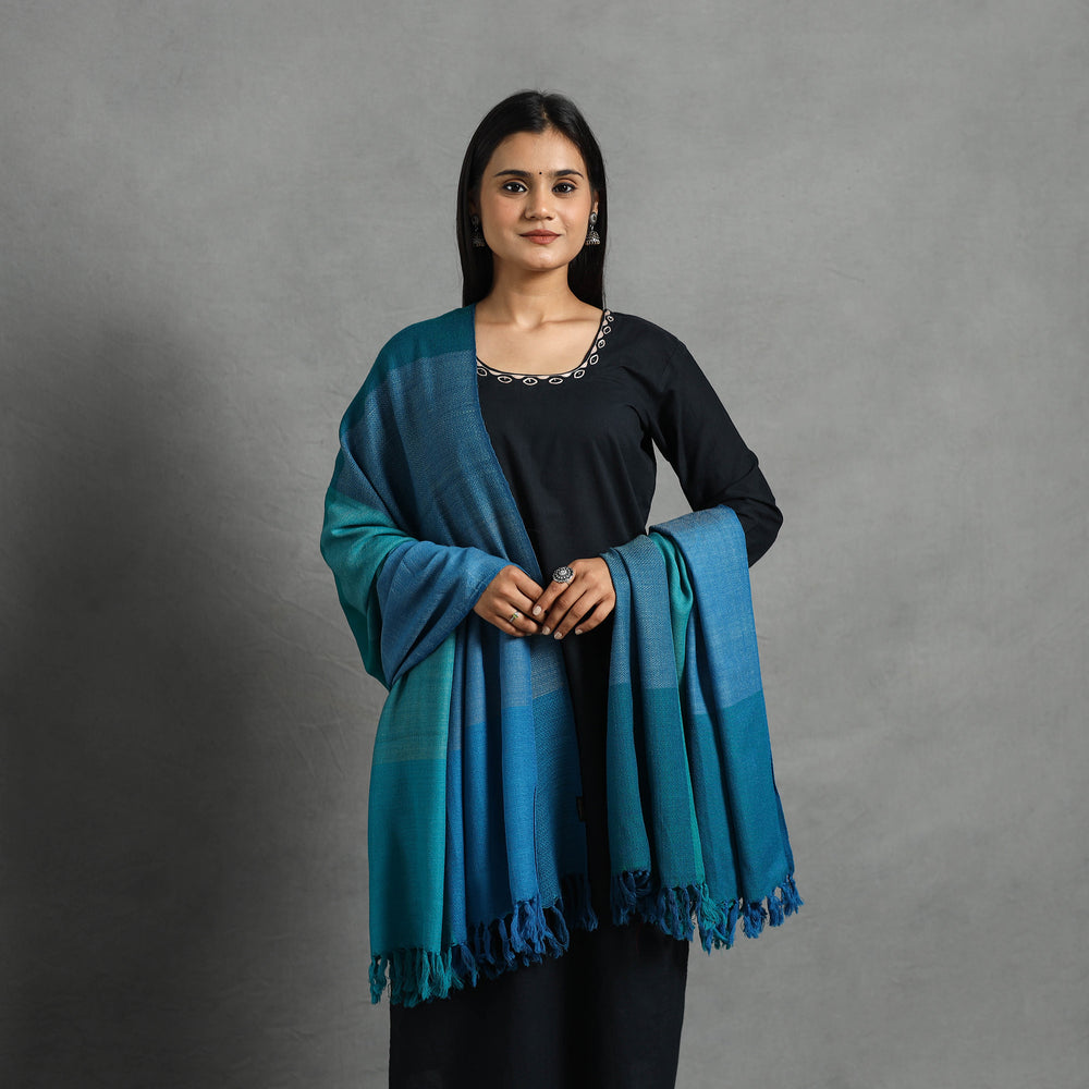 Blue - Kumaun Handwoven Pure Merino Wool Shawl for Women 19