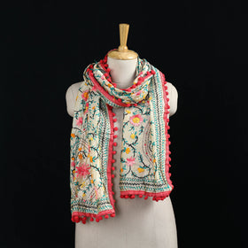 Ranihati Chanderi Silk Hand Embroidered Stole with Pom Pom 232