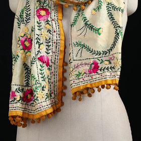 Ranihati Chanderi Silk Hand Embroidered Stole with Pom Pom 233