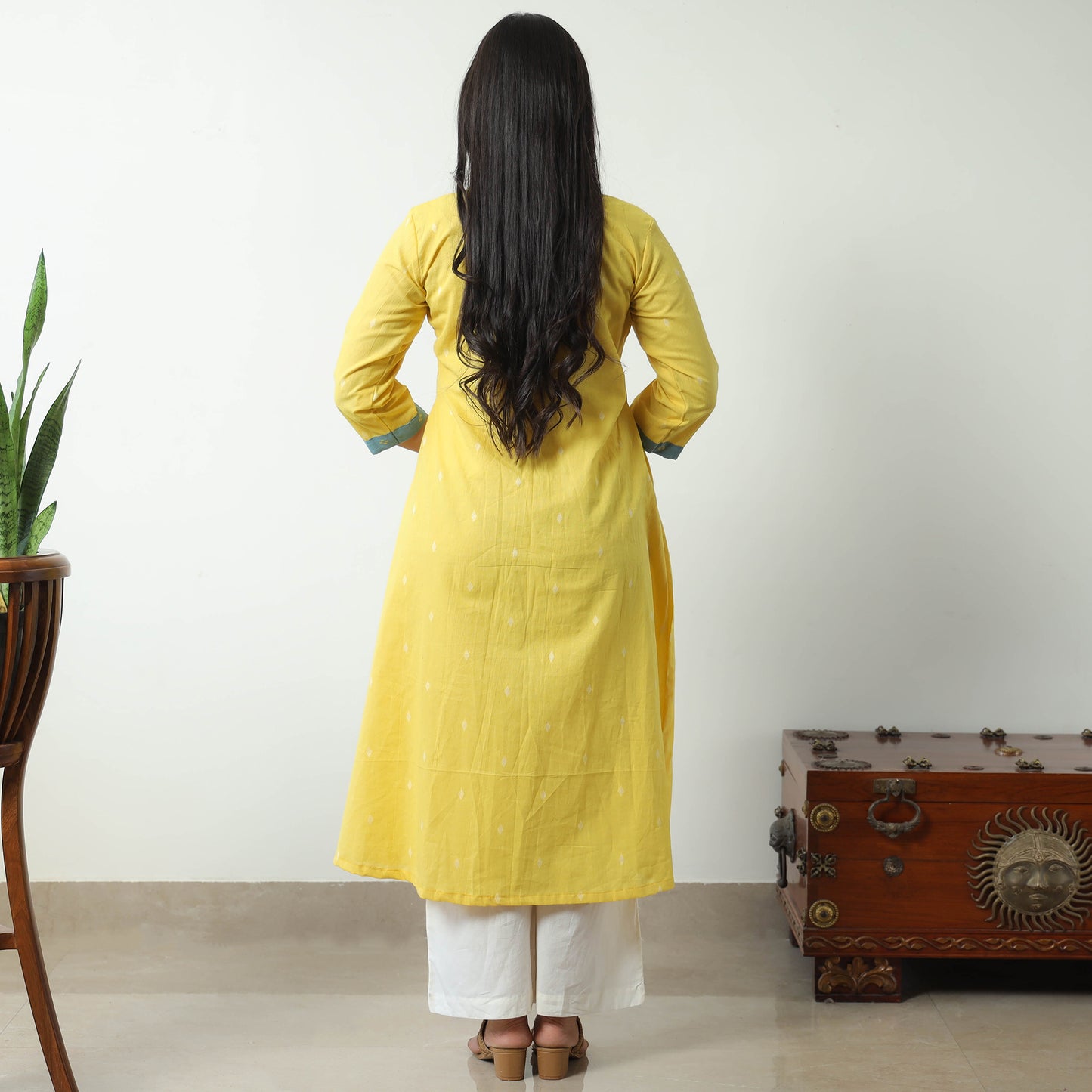 Yellow - Jacquard Cotton A-Line Kurta 04