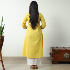 Yellow - Jacquard Cotton A-Line Kurta 04