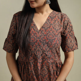 Ajrakh Hand Block Print Natural Dyed Cotton Flared Dress 05