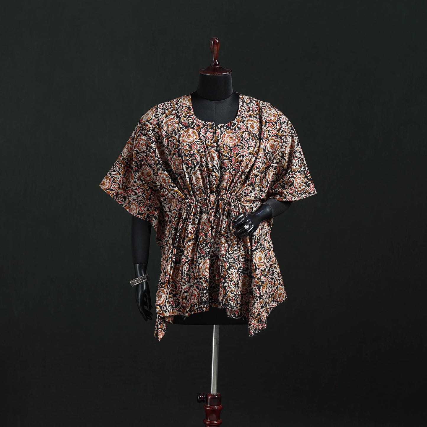 Peach - Kalamkari Hand Block Print Natural Dyed Cotton Kaftan (Short) 30