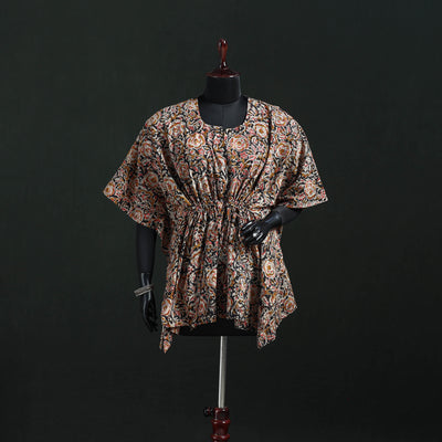 Peach - Kalamkari Hand Block Print Natural Dyed Cotton Kaftan (Short) 30