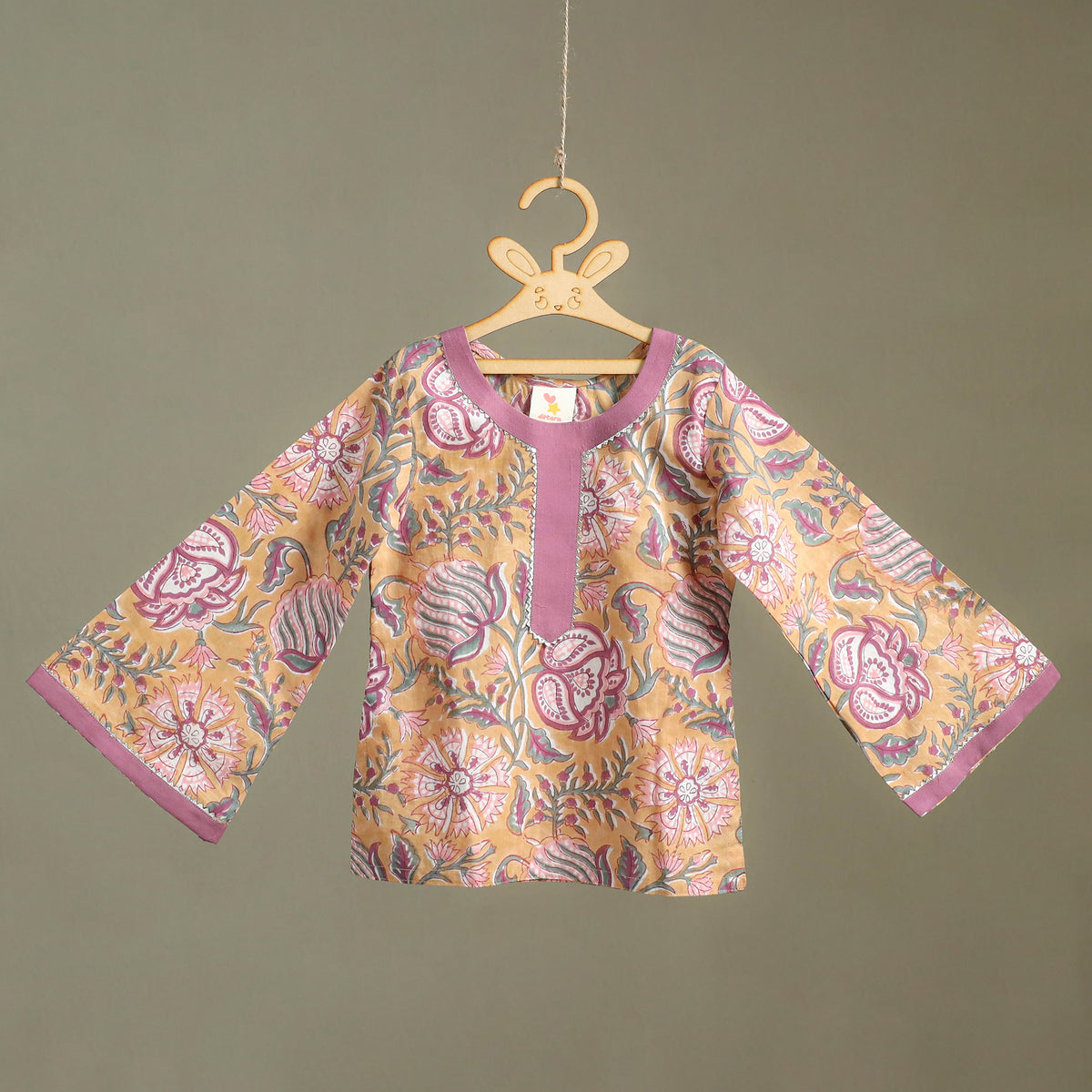 Girls Gota Work Floral Block Print Cotton Kurta with Sharara Set (3-4 Years) 19