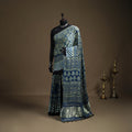 Ajrakh Hand Block Print Natural Dyed Lagdi Patta Border Modal Silk Saree 03