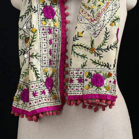 Ranihati Chanderi Silk Hand Embroidered Stole with Pom Pom 234