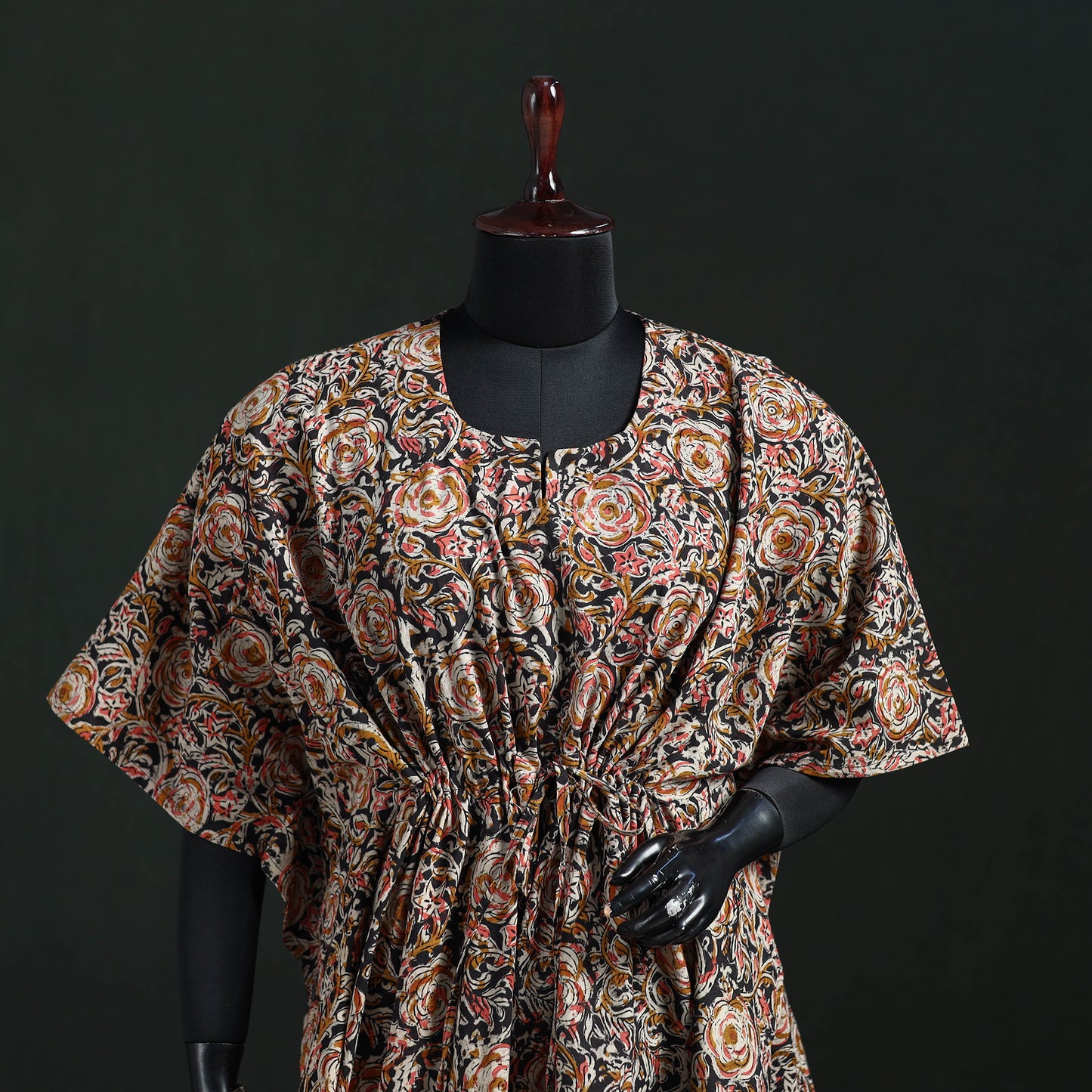 Peach - Kalamkari Hand Block Print Natural Dyed Cotton Kaftan (Short) 30