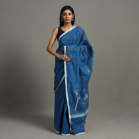 Blue - Pollen Jamdani Cotton Handloom Saree 49