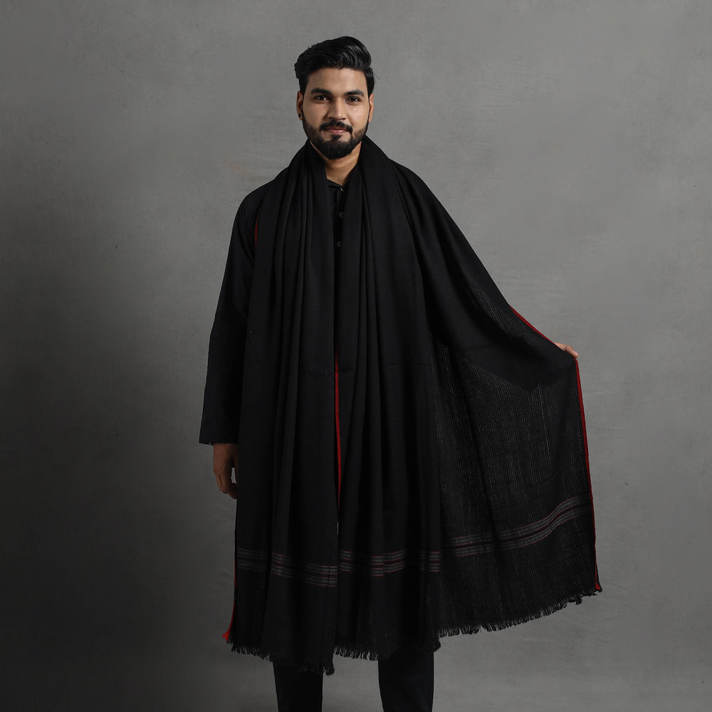 Black - Kumaun Handwoven Pure Merino Wool Shawl for Men 06