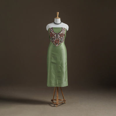 Green - Handpainted Srikalahasti Handloom Chanderi Silk Unstitched Kurta (2.3M) 23