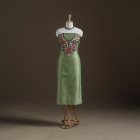 Green - Handpainted Srikalahasti Handloom Chanderi Silk Unstitched Kurta (2.3M) 23