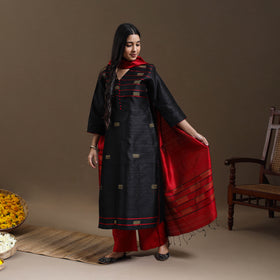 Black - Bhagalpuri Handloom Tussar Silk Suit Set 04