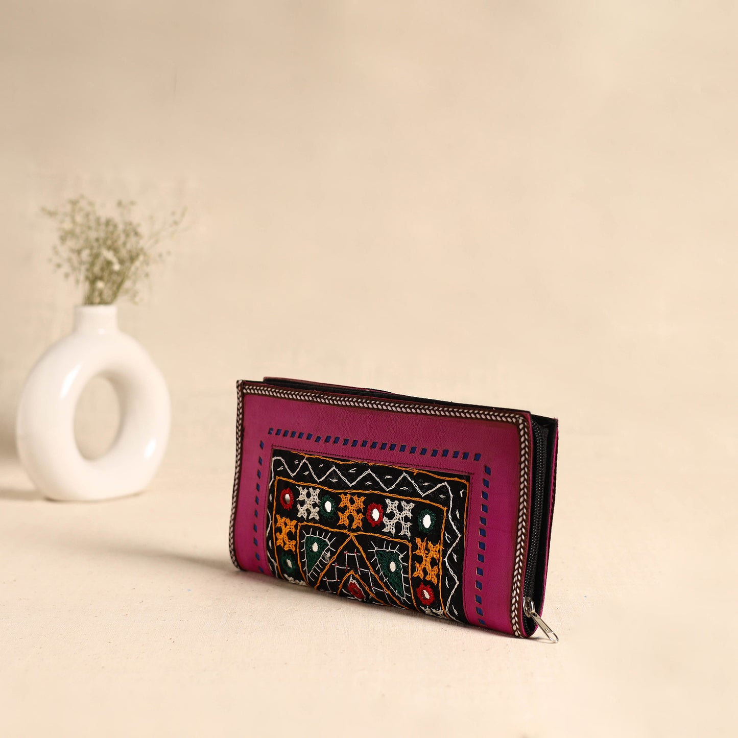 Traditional Kutch Hand Embroidery Leather Clutch / Wallet 52