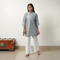 Raha Grey Slub Silk Short Plain Kurta