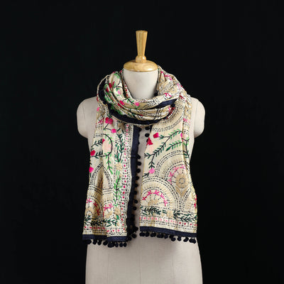 Ranihati Chanderi Silk Hand Embroidered Stole with Pom Pom 235