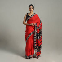 Red - Applique Patchwork Mul Cotton Tagai Ajrakh Saree 10