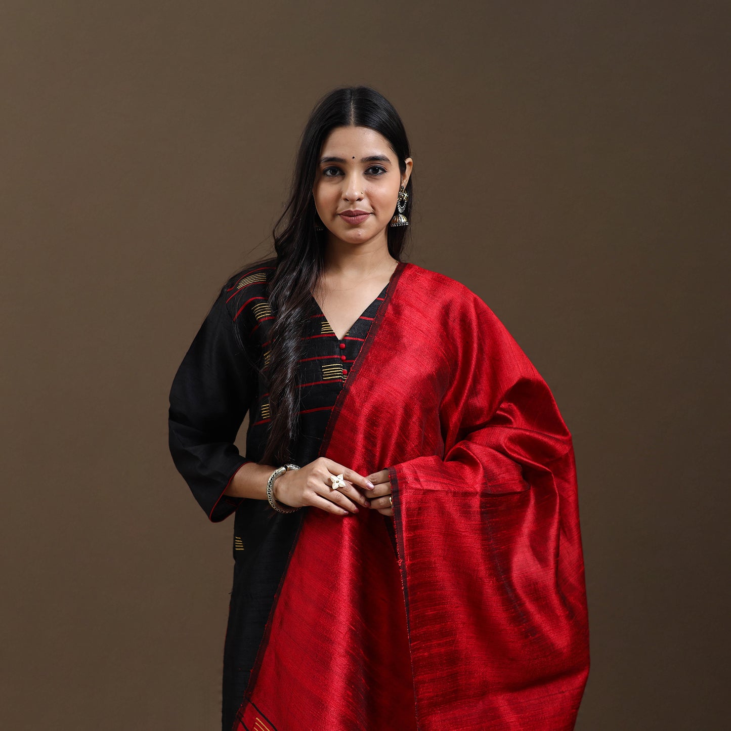 Black - Bhagalpuri Handloom Tussar Silk Suit Set 04