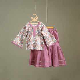 Girls Gota Work Floral Block Print Cotton Kurta with Sharara Set (3-4 Years) 20