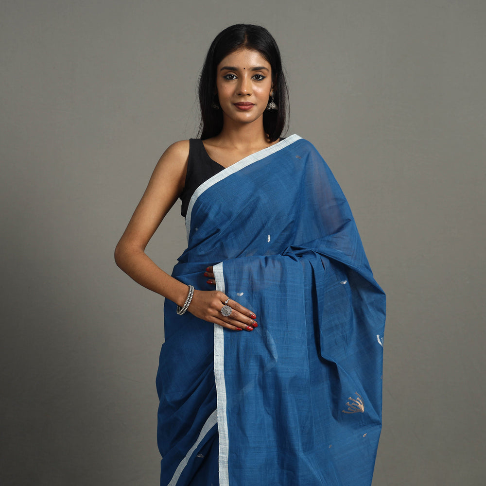 Blue - Pollen Jamdani Cotton Handloom Saree 49