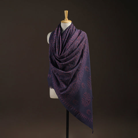 Merino Wool Natural Dyed Handwoven Hand Block Ajrakh Print Shawl 05