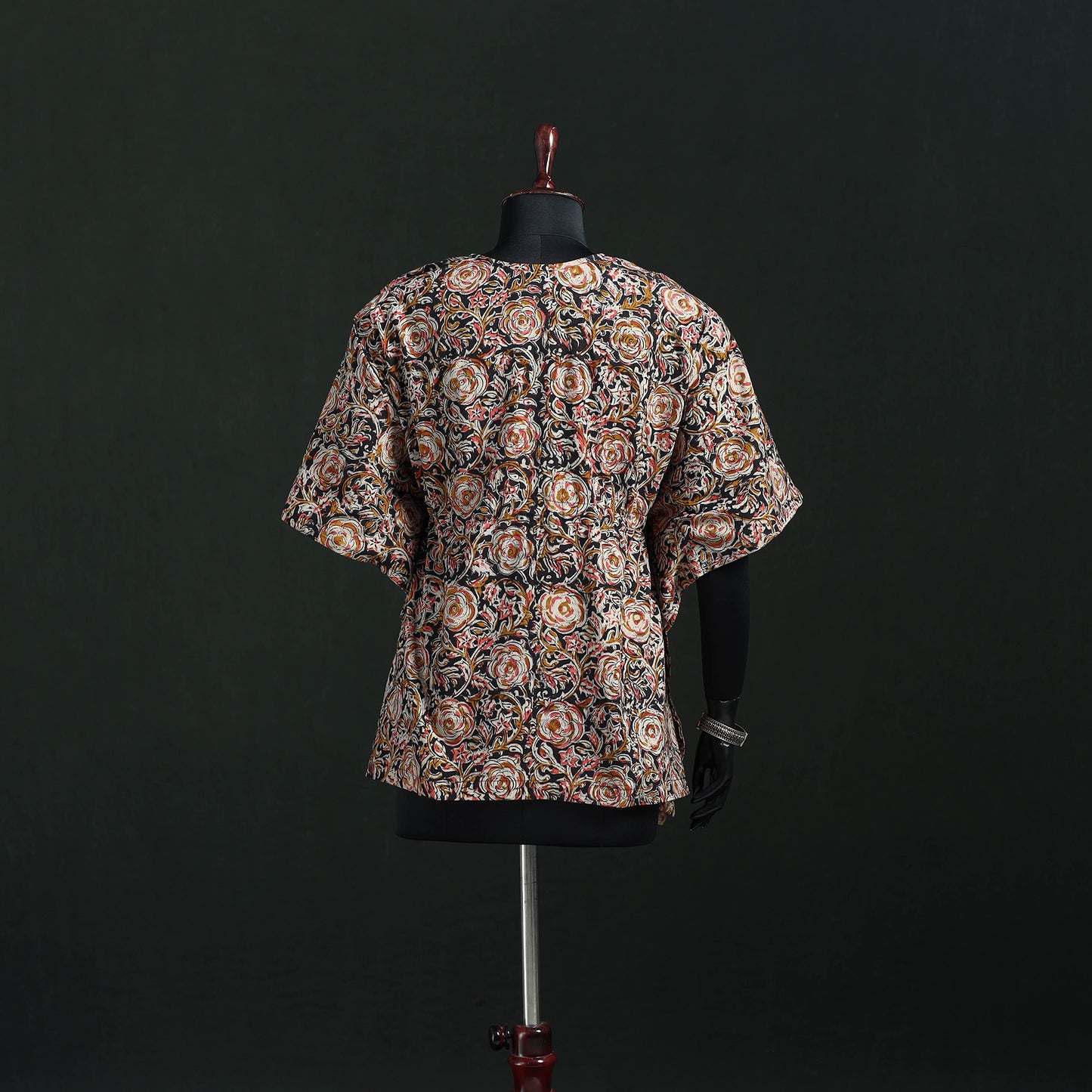 Peach - Kalamkari Hand Block Print Natural Dyed Cotton Kaftan (Short) 30