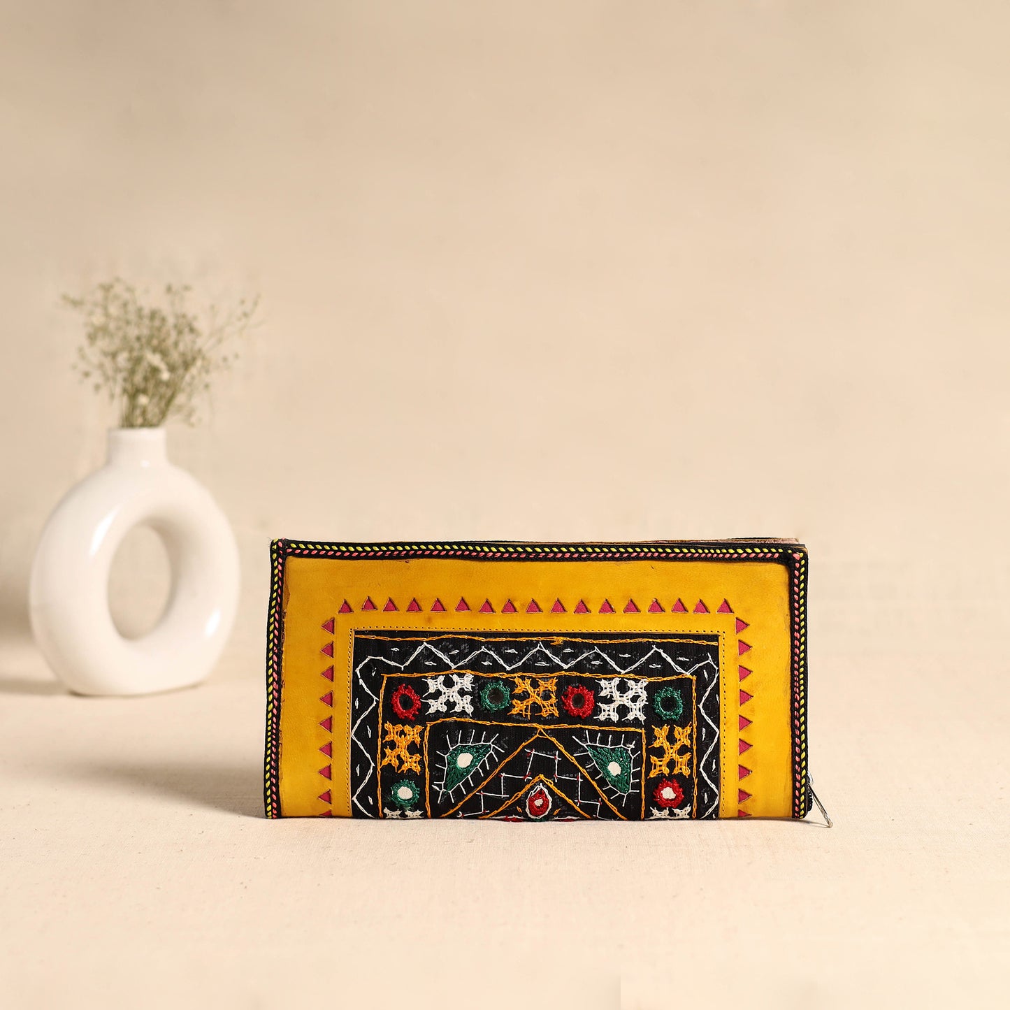 Traditional Kutch Hand Embroidery Leather Clutch / Wallet 53