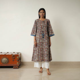 Natural Dyed Block Print Cotton Kalamkari Kurta For Women