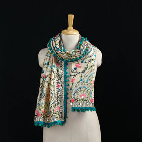 Ranihati Chanderi Silk Hand Embroidered Stole with Pom Pom 237