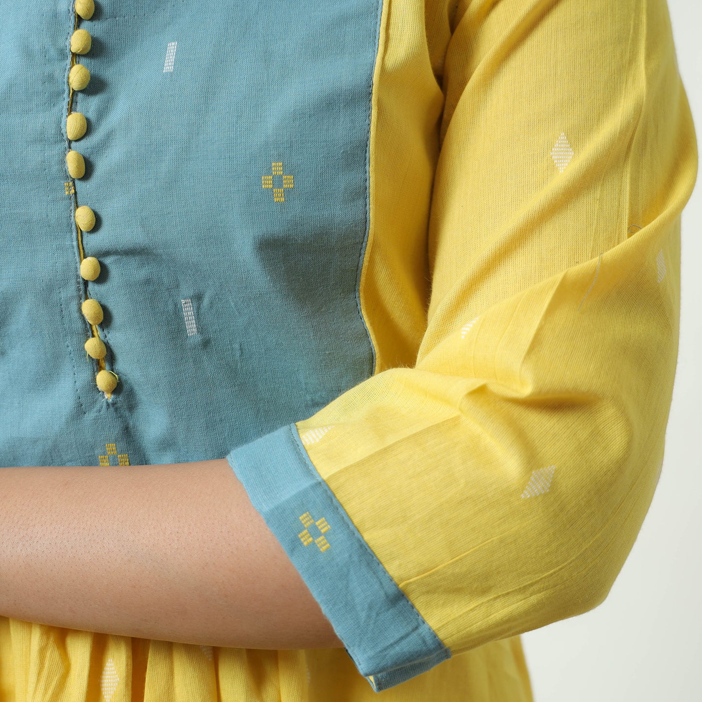 Yellow - Jacquard Cotton A-Line Kurta 04