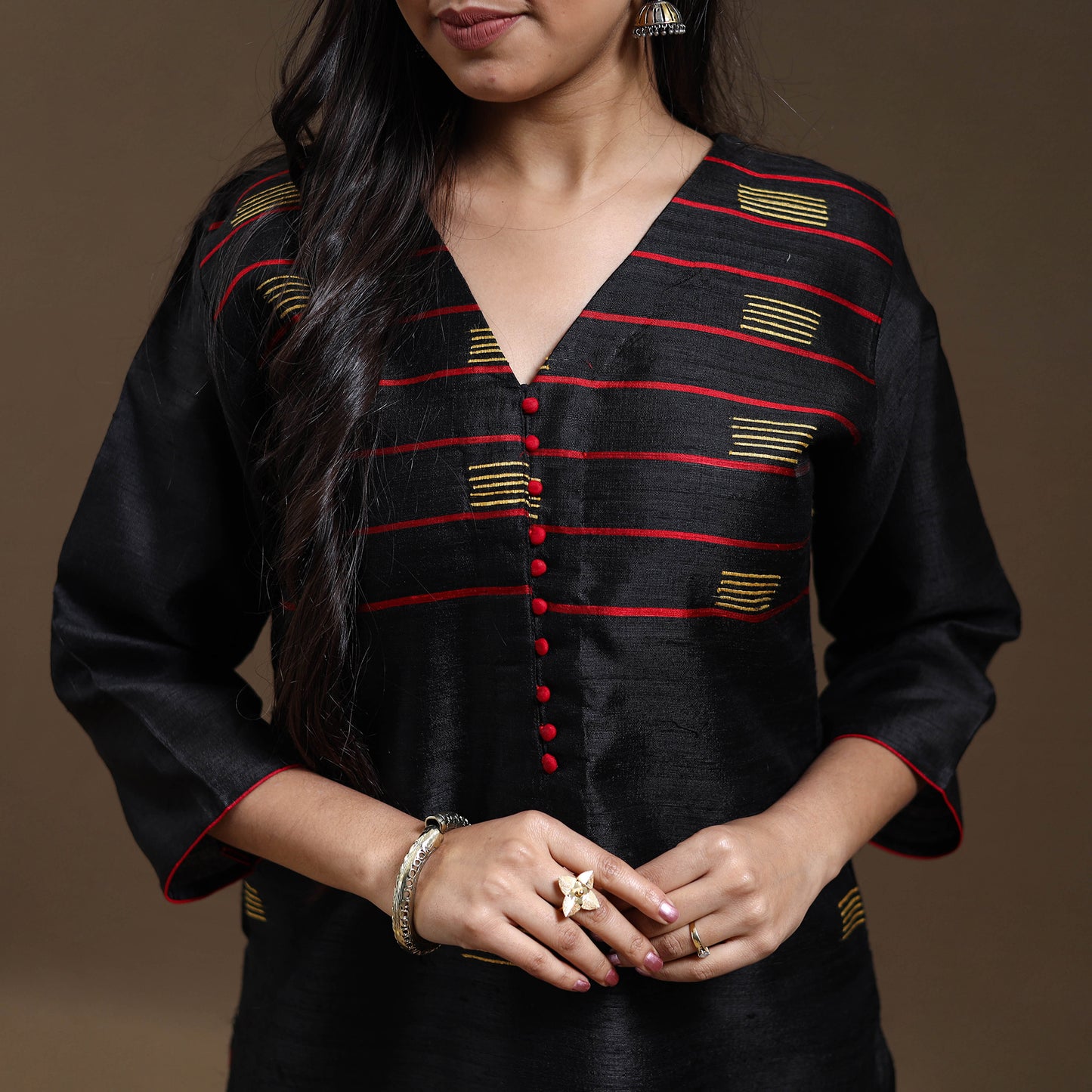 Black - Bhagalpuri Handloom Tussar Silk Suit Set 04