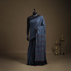 Ajrakh Hand Block Print Natural Dyed Pure Mul Cotton Saree 04