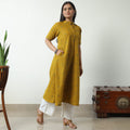 Yellow - Jacquard Cotton A-Line Kurta 24